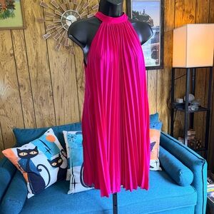 Bright Fuchsia Pleated Halter Dress